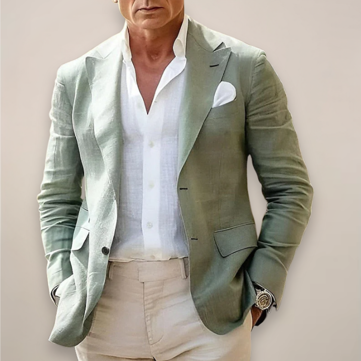 Timo | Linnen blazer voor heren - Groen