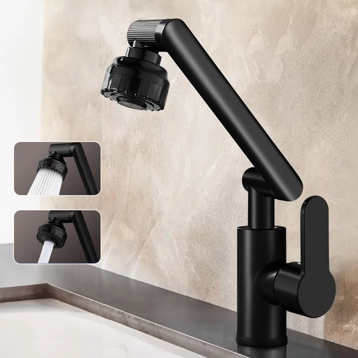 Tjeerd | Keukenkraan met flexibele arm en draaibare sproeier - zwart