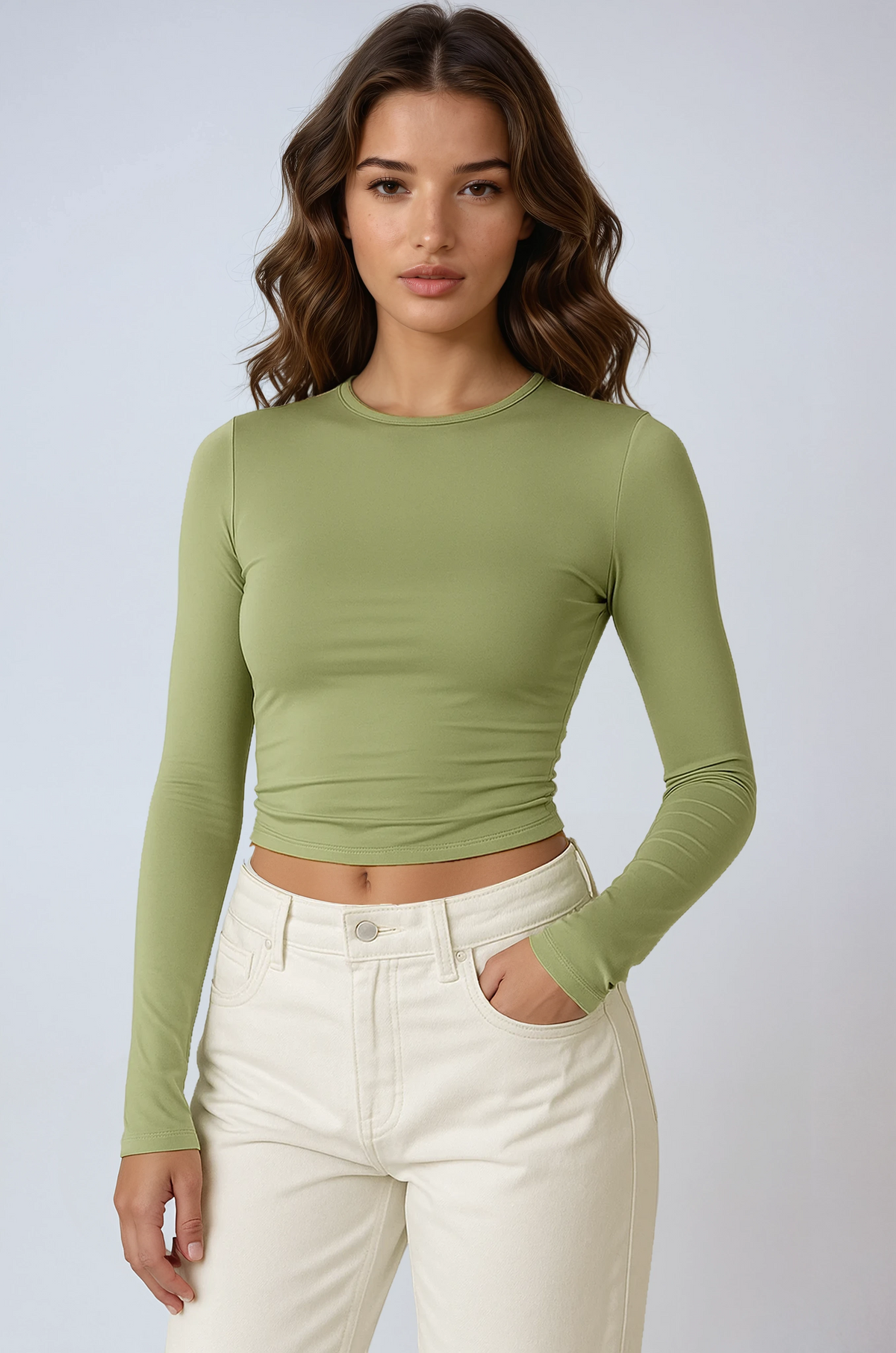 Vera | Getailleerde longsleeve top voor dames - Lichtgroen