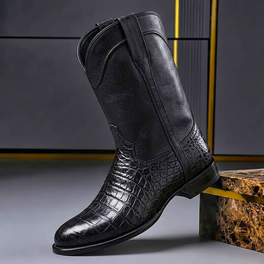 Vincent | Leren cowboylaarzen voor heren - Obsidiaanzwart