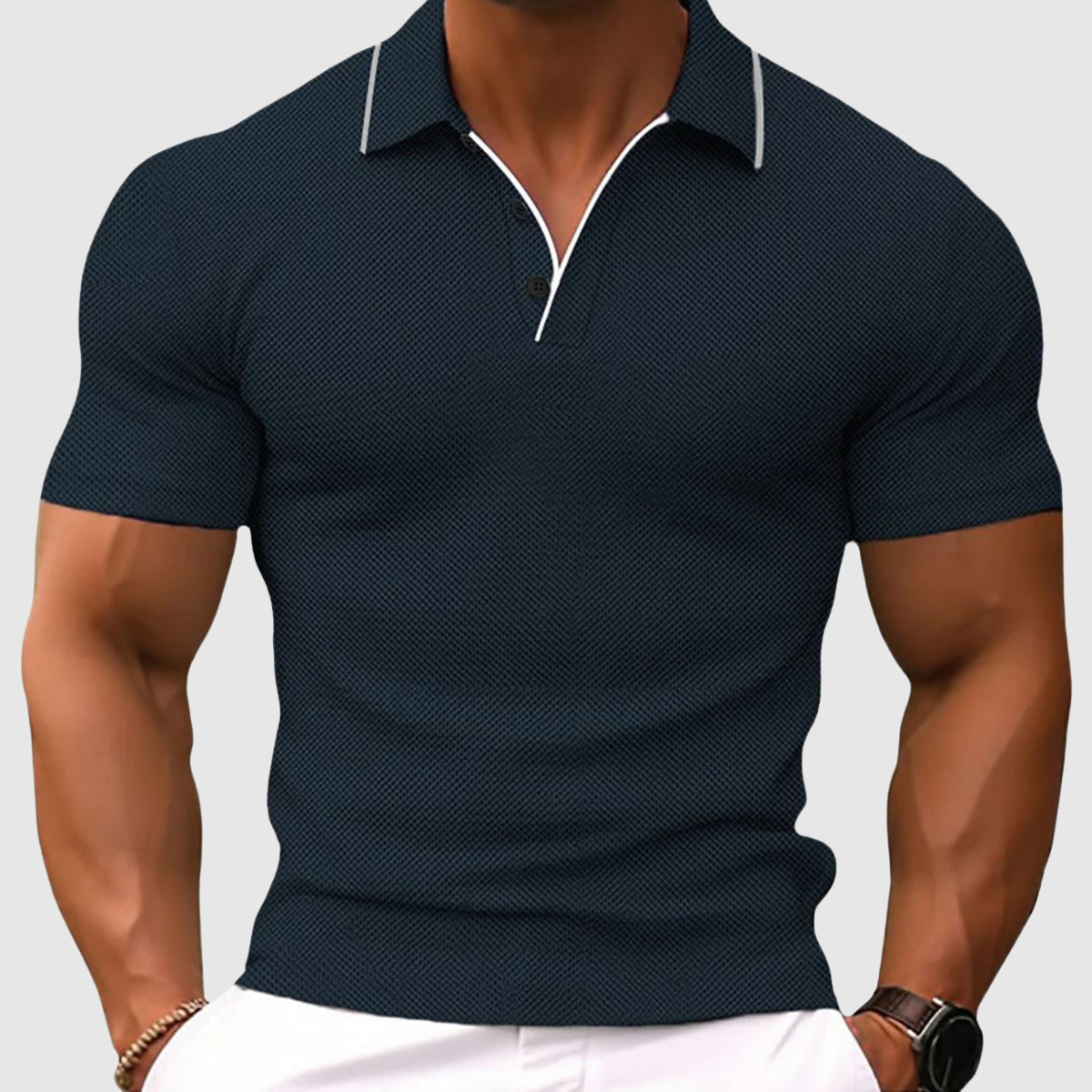 Vincent | Poloshirt met korte mouw voor heren, slim fit - Donkerblauw
