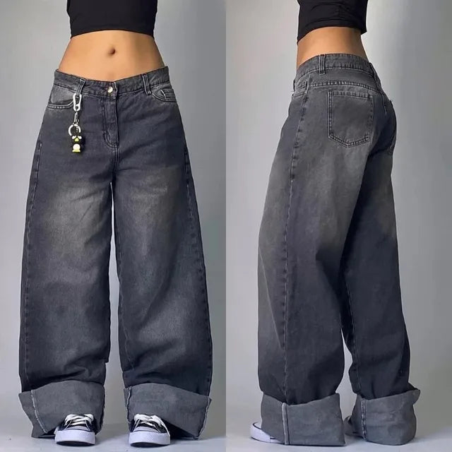 Vivian | Baggy jeans voor dames met cargozakken - Donkergrijs