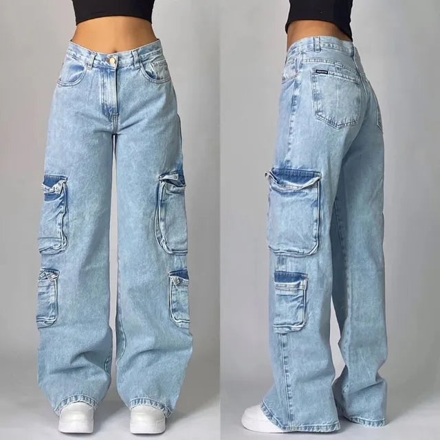 Vivian | Baggy jeans voor dames met cargozakken - Lichtblauw