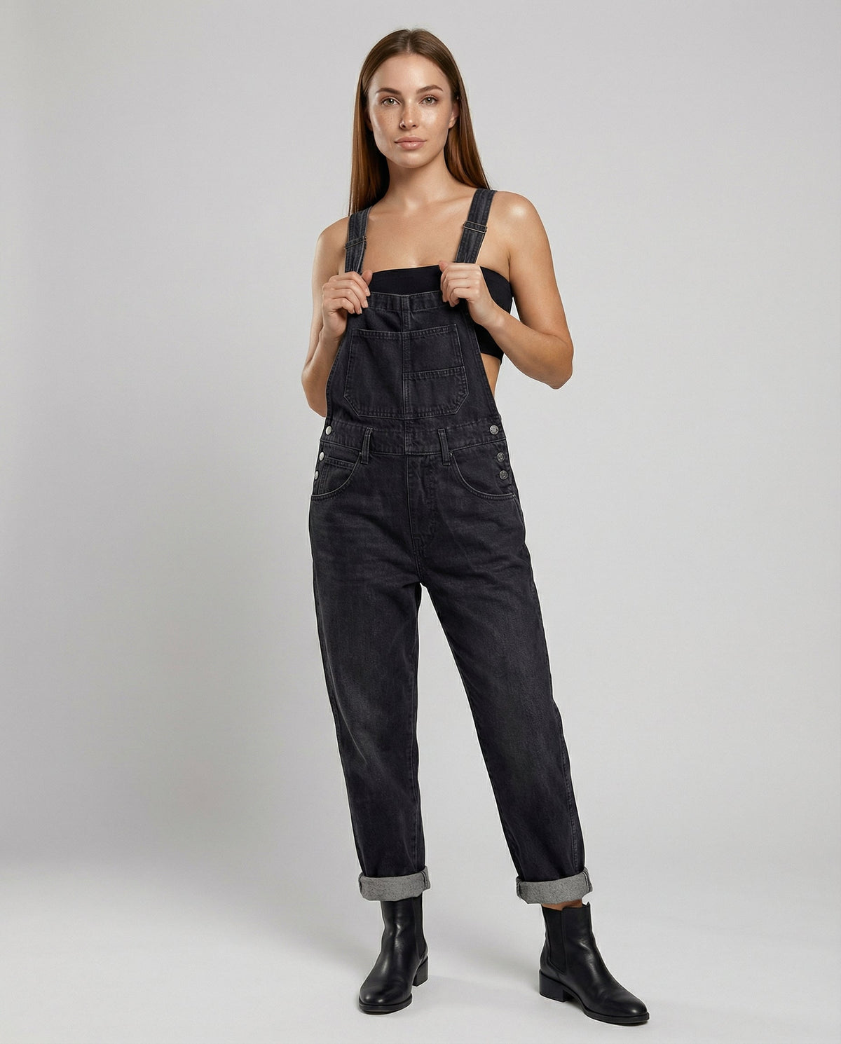 Vivian | Tuinbroek dames van denim, zwart - Zwart