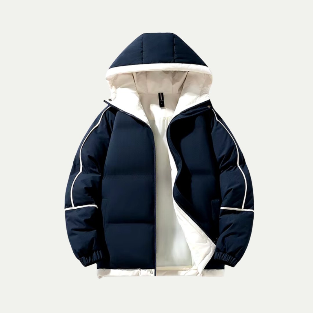 Wietse | Gewatteerde winterjas met capuchon - donkerblauw