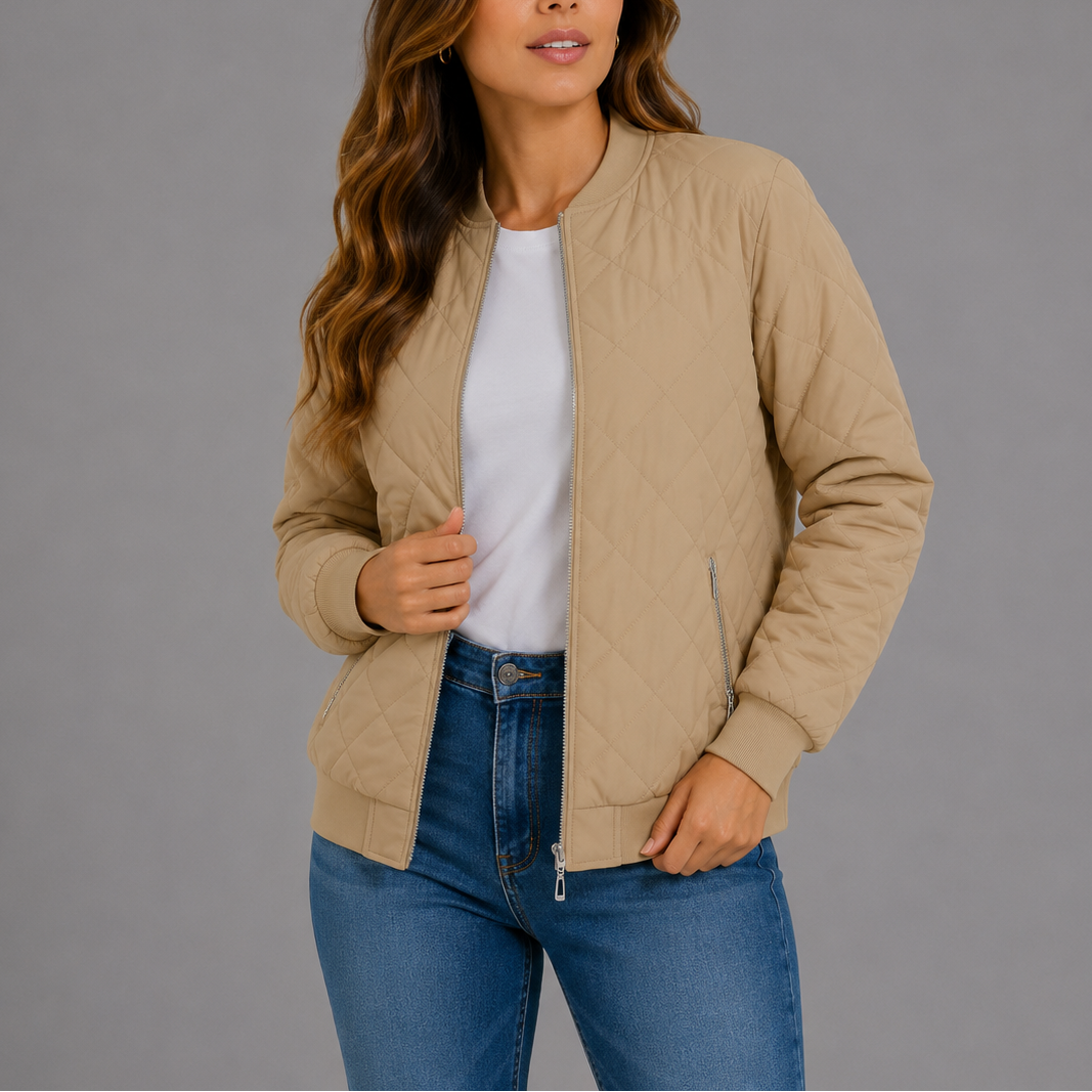 Willemijn | Gewatteerde bomberjack voor dames - Beige