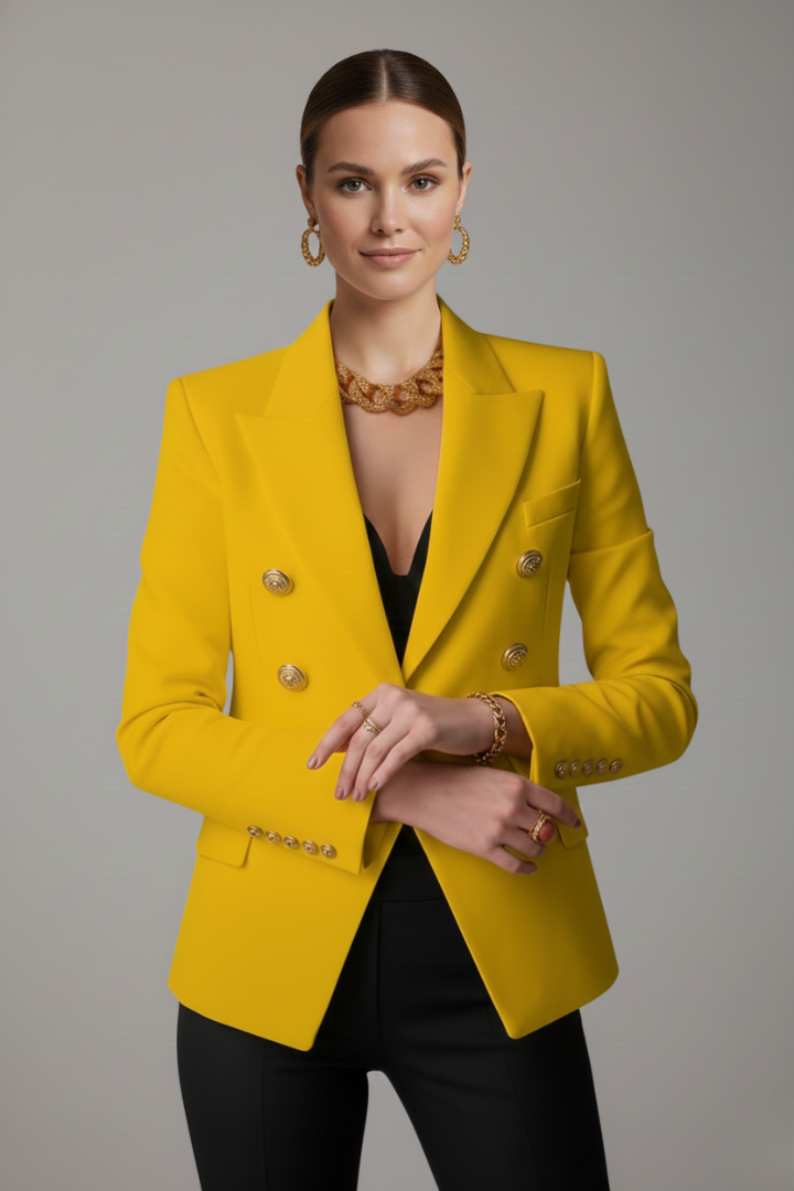 Wilma | Getailleerde dubbelrij blazer voor dames - Geel