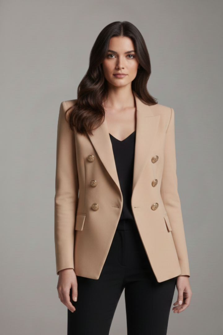 Wilma | Getailleerde dubbelrij blazer voor dames - Kaki