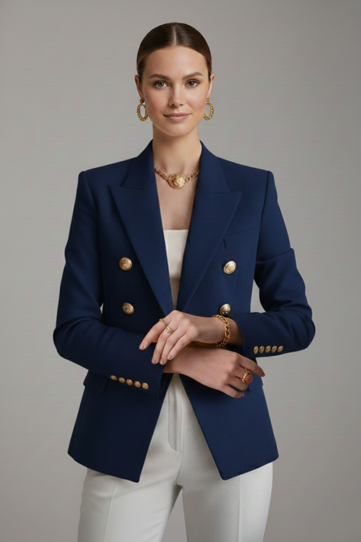 Wilma | Getailleerde dubbelrij blazer voor dames - Zwart