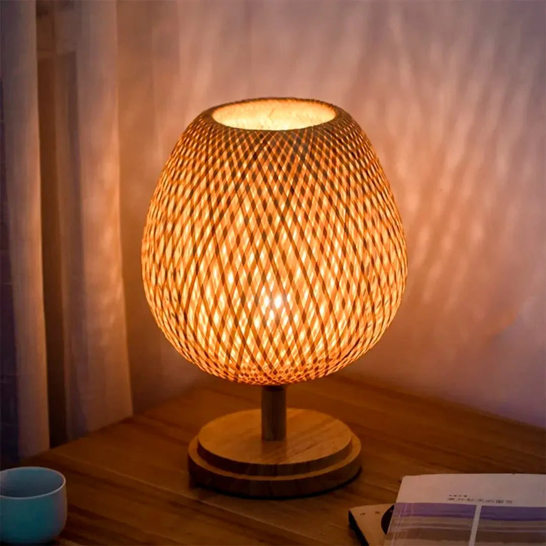 Wim | Bamboe tafellamp met houten voet - foto 1