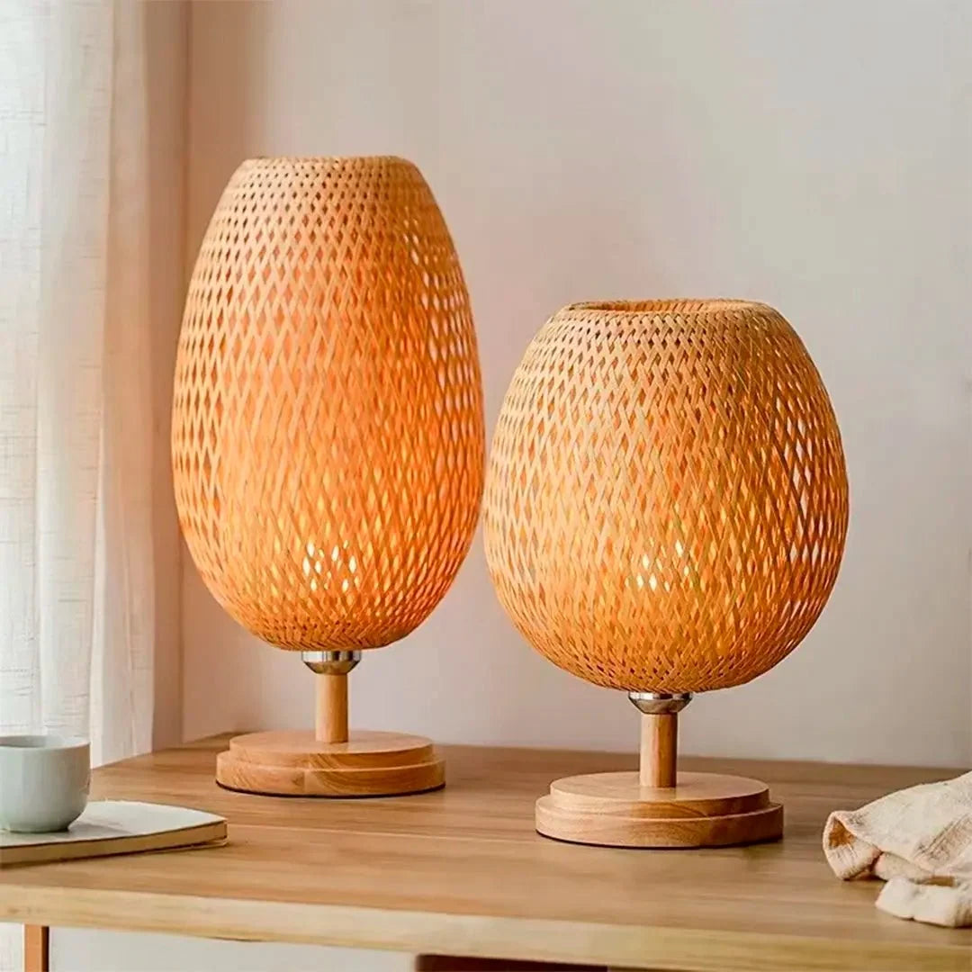 Wim | Bamboe tafellamp met houten voet - foto 5