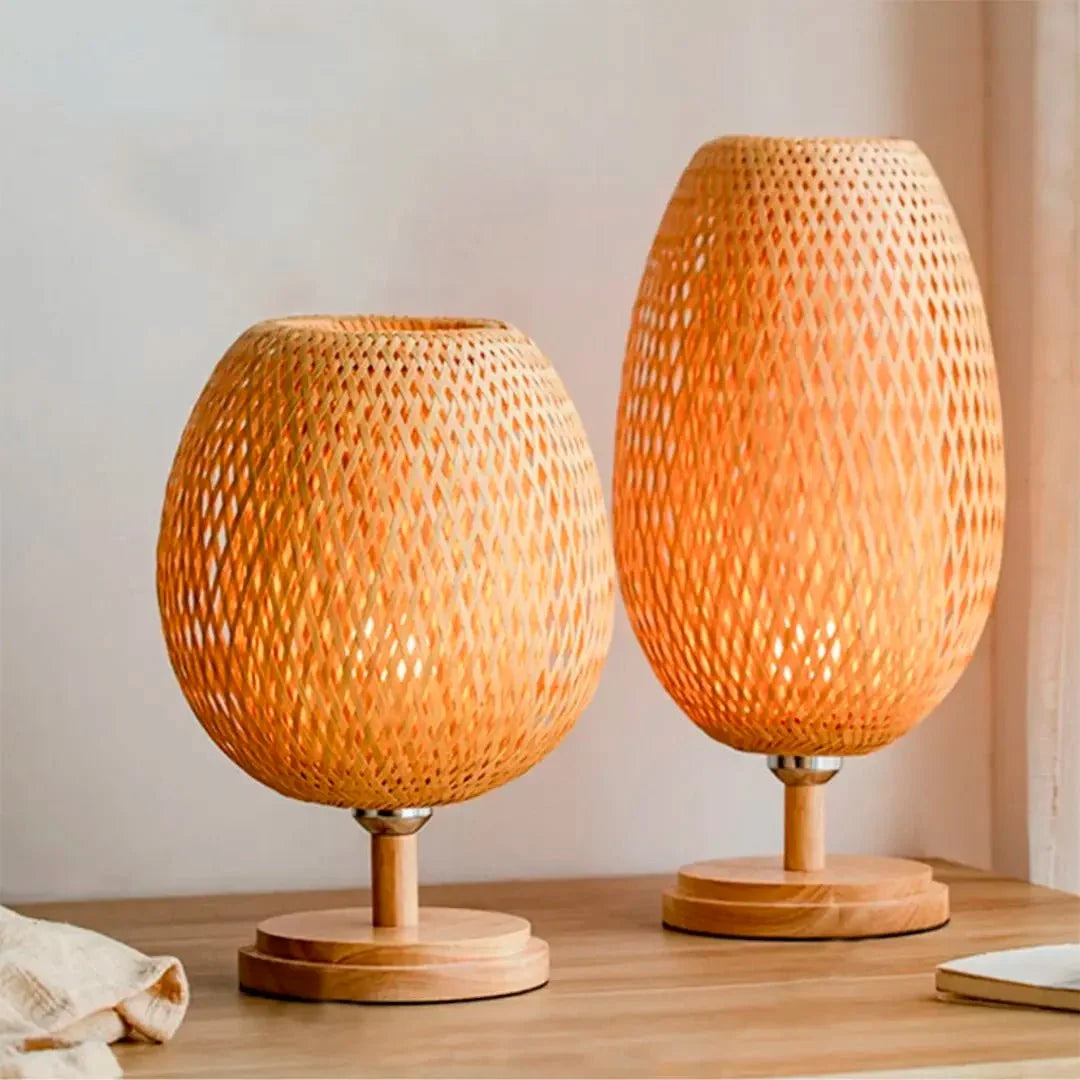 Wim | Bamboe tafellamp met houten voet - foto 9