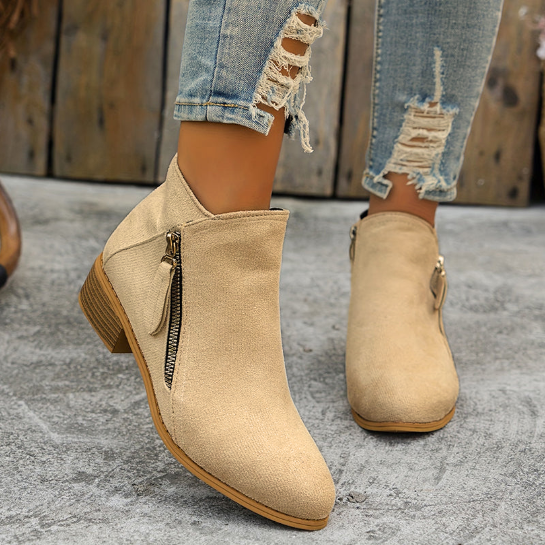 Yara | Enkellaarsjes voor dames met rits - Beige