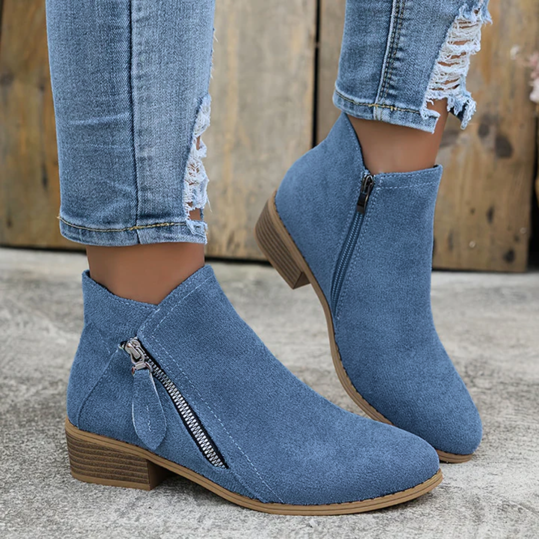 Yara | Enkellaarsjes voor dames met rits - Blauw