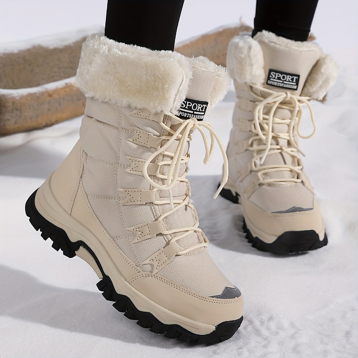 Yara | Warme gevoerde winterlaarzen voor dames - Beige